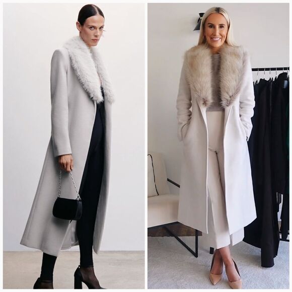 Mango Wool Blend Grey Coat Detachable Collar New - Picture 1 of 4